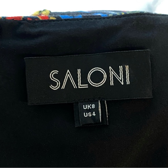 SALONI CELIA BLACK COLORFUL FLORAL PRINT SHEER LACE 1/2 SLEEVES MINI DRESS - Picture 7 of 12